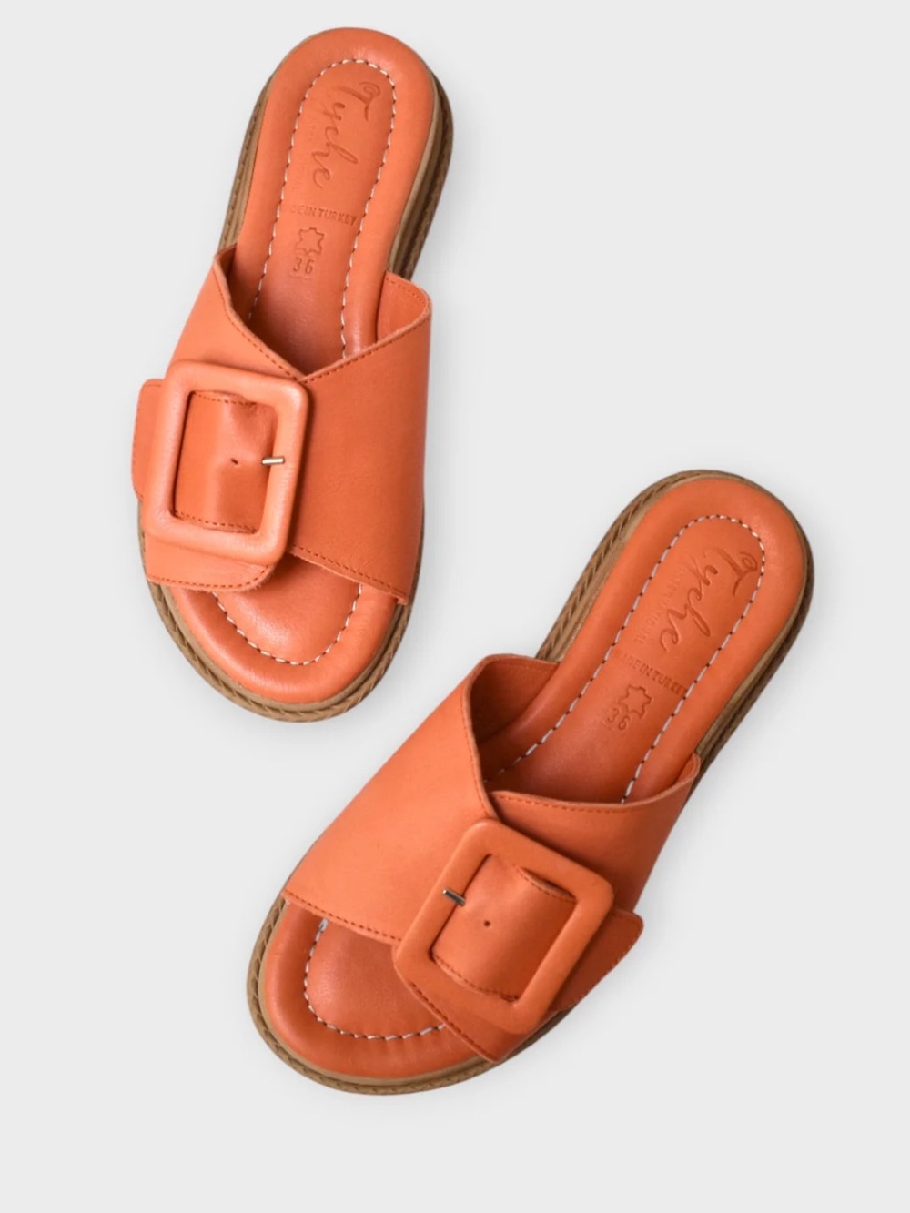 Tyche Women's Orange Buckle Slide Sandals